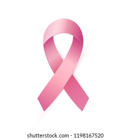 Realistic Pink ribbon to World Breast Cancer Awareness month. Bright Breast Cancer medical banner. Vector illustration EPS 10 file.