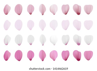 Realistic pink sakura petals icon set. Gradient mesh 3d cherry petals. Vector illustration.