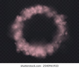 Cercle de fumée rose réaliste ou voile sur fond transparent. Brouillard magique, vapeur. Illustration vectorielle.