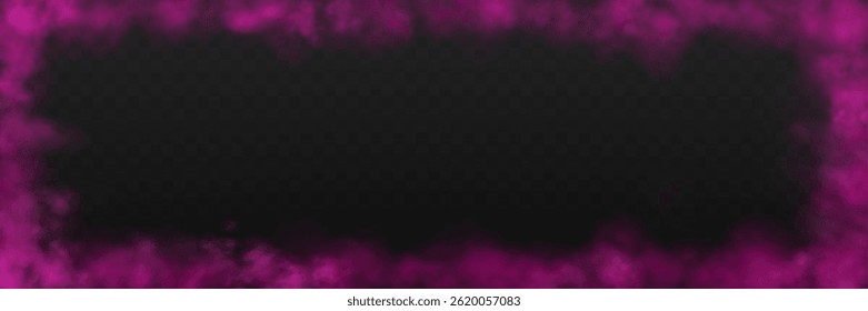 Realistic pink smoke or haze frame, overlay effect on a transparent background. Hot fire and flame, magic fog, vapor. Abstract vector illustration