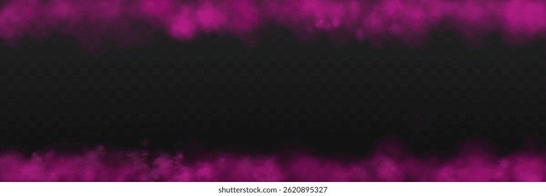Realistic pink smoke or haze frame, overlay effect on a transparent background. Hot fire and flame, magic fog, vapor. Abstract vector illustration