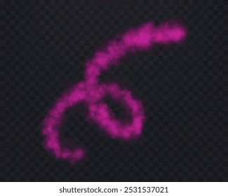 Realistic pink smoke spiral or haze on a transparent background. Magic fog, vapor, smoke line left by flight. Vector illustration.