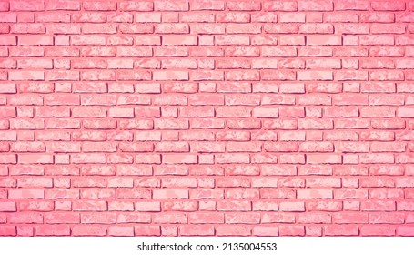 Realistic Pink Vector brick wall pattern horizontal background. Flat wall texture. White textured brickwork for print, paper, design, decor, photo background, wallpaper.