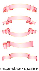 Realistic pink vector ribbons with a gold glossy stripe for your design project