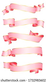 Realistic pink vector ribbons with a gold glossy stripe for your design project