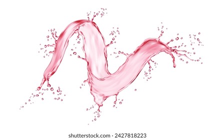 Realistic pink water tornado splash. Isolated 3d vector dazzling transparent wave gracefully swirling and splashing in vibrant rose hues, creating a mesmerizing dance of liquid elegance mid-air