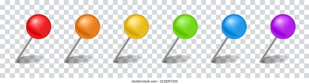 Realistic pins set. push pins set colorful