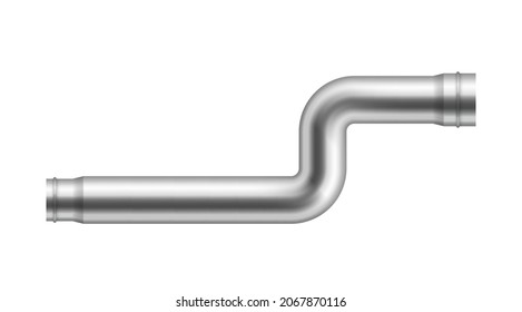 Realistic pipe steel metal water, oil, gas pipeline, piping elbow sewage isolated on white background. Plumbing fittings, faucet element metal industrial conduit construction. Vector illustration