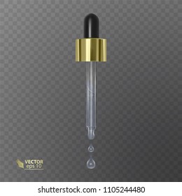 Realistic pipette on the transparent background. Template cosmetic products with liquid. Element for design, advertising, promotion of cosmetic