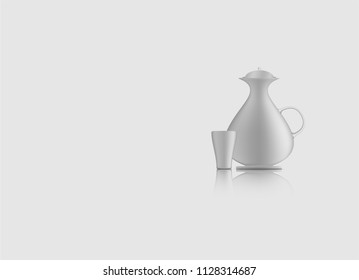 Realistic Pitchers and cup on isolate  reflect background.illustration,vector
