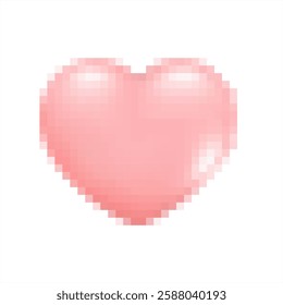 Realistic pixel art of 3D pink heart