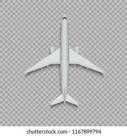 Realistic plane isolated. Top view airplane.