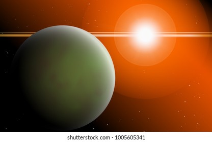 Realistic Planet. Bright Sunlight in the Cosmos. Beautiful Planet in Space. Realistic Planet for Banner, Poster, Card, Web Design, Presentation, Wallpaper. Stars. Space Abstraction. Solar System.