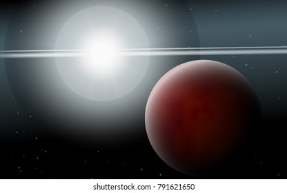 Realistic Planet. Bright Sunlight in the Cosmos. Beautiful Planet in Space. Realistic Planet for Banner, Poster, Card, Web Design, Presentation, Wallpaper. Stars. Space Abstraction. Solar System.