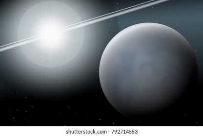 Realistic Planet. Bright Sunlight in the Cosmos. Beautiful Planet in Space. Realistic Planet for Banner, Poster, Card, Web Design, Presentation, Wallpaper. Stars. Space Abstraction. Solar System.