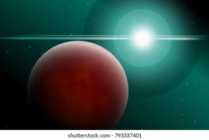 Realistic Planet. Bright Sunlight in the Cosmos. Beautiful Planet in Space. Realistic Planet for Banner, Poster, Card, Web Design, Presentation, Wallpaper. Stars. Space Abstraction. Solar System.
