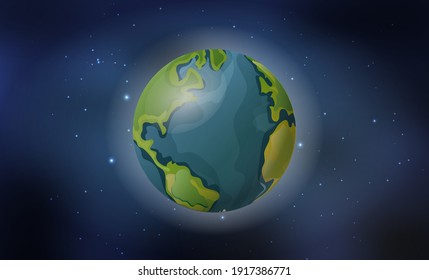 Realistic planet earth among the stars. Space. Detailed vector illustration.