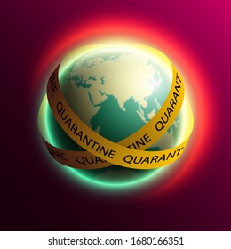 Realistic Planet Earth Behind Quarantine Tape