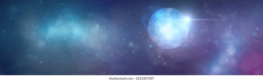 Realistic planet with liquid surface texture. Vector spatial horizontal illustration of blue planet in space. Planet view from satellite in outer space.