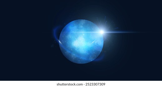 Realistic planet with liquid surface texture. Vector spatial horizontal illustration of blue planet in space. Planet view from satellite in outer space.