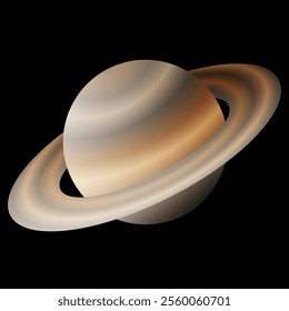 Realistic Planet Saturn on Black Background