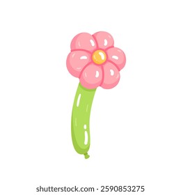 Realistic plant shaped balloon, cute flower. Twisted helium latex ballon. Spring or summer symbol daisy. Isolated flat vector illustration. Design element for greeting card, invitation card