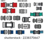 REALISTIC PLASTIC BLACK AND METAL BUCKLE OPEN AND CLOSE VIEW IN EDITABLE VECTOR