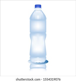 Realistic plastic bottle with  blue cap for Water Mineral product. Bottle mockup. Vector illustration