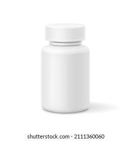 Realistic plastic bottle. Mock Up Template. White blank package for pills, Medicine container Vector 3d illustration.