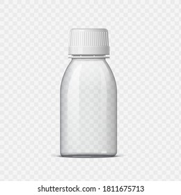 Botella de plástico realista sobre un fondo transparente. Plantilla de maqueta. Ilustración del vector