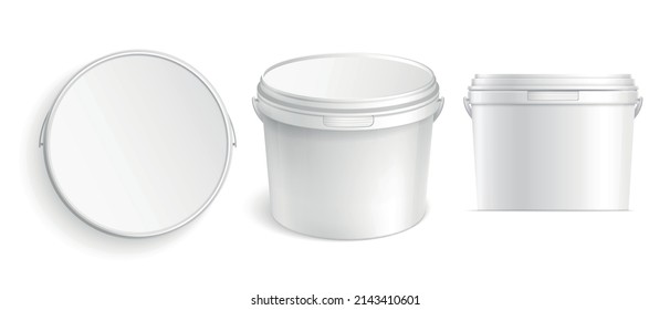 Realistic plastic bucket containers on white background isolated vector illustration