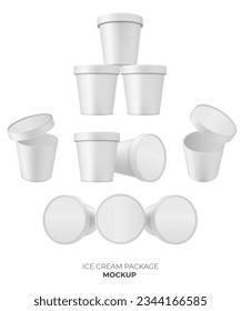 Realistic plastic bucket with lid yogurt container mockup. 3D effect make it a great object for food labels and advertising.
