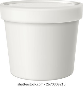 Cubo plástico realista del envase con la tapa. Paquete para helados, mermeladas y otros productos. Maqueta 3D de contenedor redondo blanco. Vista frontal de diseño de Vector de Plantilla