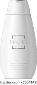 Realistic plastic container with silver dispenser cap, showcasing a minimalist design for beauty or hygiene products, emphasizing brand identity and product information