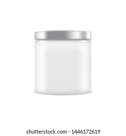 Realistic plastic cosmetics jar, container for face cream, body lotion vector illustration on white background. Mock Up for cosmetics products