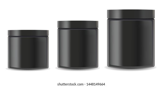 Realistic plastic cosmetics jar set, container for face cream, body lotion vector illustration on white background. Mock Up for cosmetics products