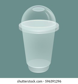 Realistic plastic cup. Transparent glass.
