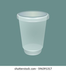 Realistic plastic cup. Transparent glass.