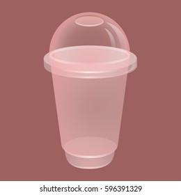 Realistic plastic cup. Transparent glass.
