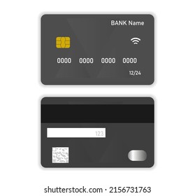 Realistic plastic debit card vector design.  Credit card template design for presentation. Credit debit card mockup in flat style.Flat credit card isolated on white background. Stock Vector