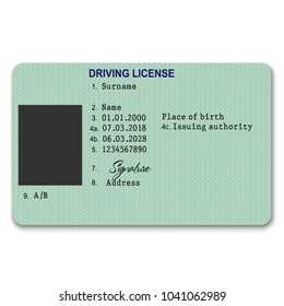 Realistic plastic driver licence front template isolated vector illustration