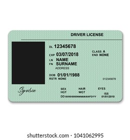 Realistic plastic driver licence front template isolated vector illustration