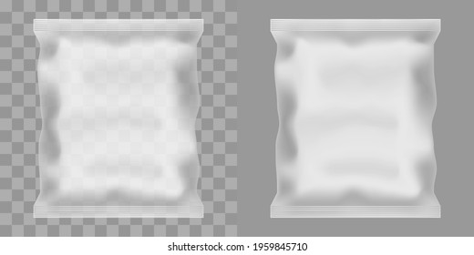 Realistic plastic, foil package mock up for food, candy, snack, wipes vector illustration