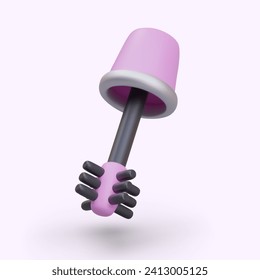 Realistic plastic holder with brush for black mascara. Cosmetic mascara brush for beautiful makeup. Vector illustration in 3d style on pink background