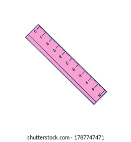 Realistic plastic pink ruler ribbon, on an white background. Two-way measurement in centimeters and inches. Stock image. Vector illustration