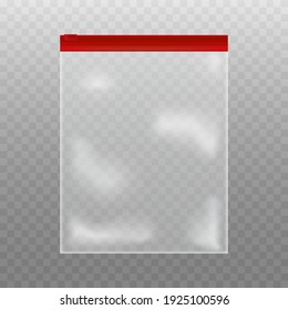 Realistic plastic polyethylene bag vector illustration. Realistic mock up. Template of plastic, nylon bag with zip lock set