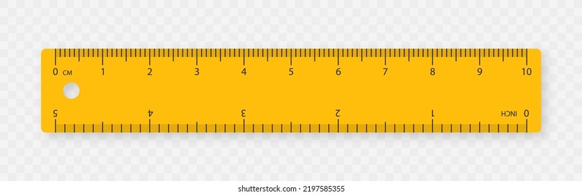 Realistic plastic ruler. Measuring scale with centimeters and inches. Markup for rulers. Vector illustration isolated on transparent background. Vector EPS10.	