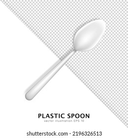 Plantilla de cuchara de plástico realista. Cuchara blanca de cuchara, cucharadita de té aislada de fondo blanco y transparente. 3 d cuchillería vectorial, vajilla, liofilizado, utensilios de imitación con el camino de recorte