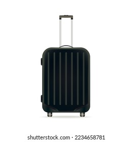 Realistic plastic suitcase. Black travel suitcase on a white background.