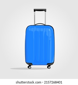 Realistic plastic suitcase. Blue  travel bag isolated on white background. 